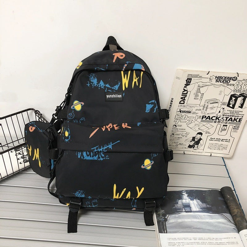 School bag male Korean version street trend junior high school student high school student backpack personality graffiti large capacity travel backpack