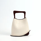 New genuine leather plain weave handbag imported cowhide commuter basket bucket bag wooden handbag messenger bag for women