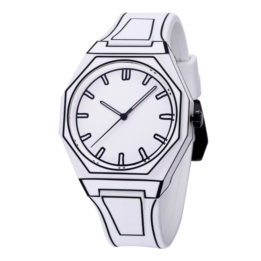 Black Silicone Quartz Watch - Large Dial, Waterproof