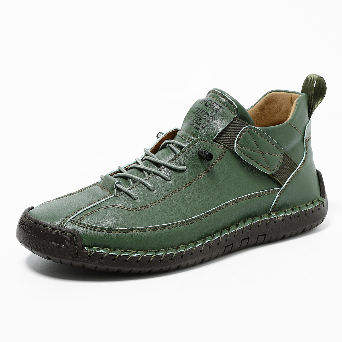 Women's Military Green Flat Boots - Hand-Stitched