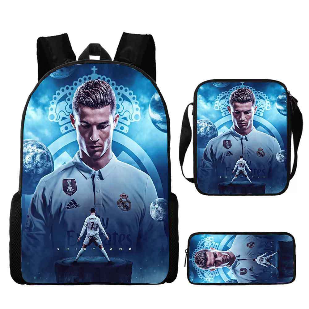 Ronaldo schoolbag boy elementary school student children backpack cross-border hot selling backpack shoulder bag pencil case three-piece set wholesale