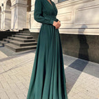 2025 New European and American Cross-Border Foreign Trade Dress, Sexy Deep V Long Sleeve Pleated Dress (eBay, Amazon)