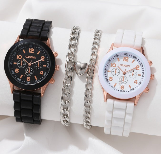 Women's White Heart-Design Quartz Watch - Silicone Strap