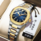 Women's Gold Blue Quartz Watch - Steel Band, Waterproof