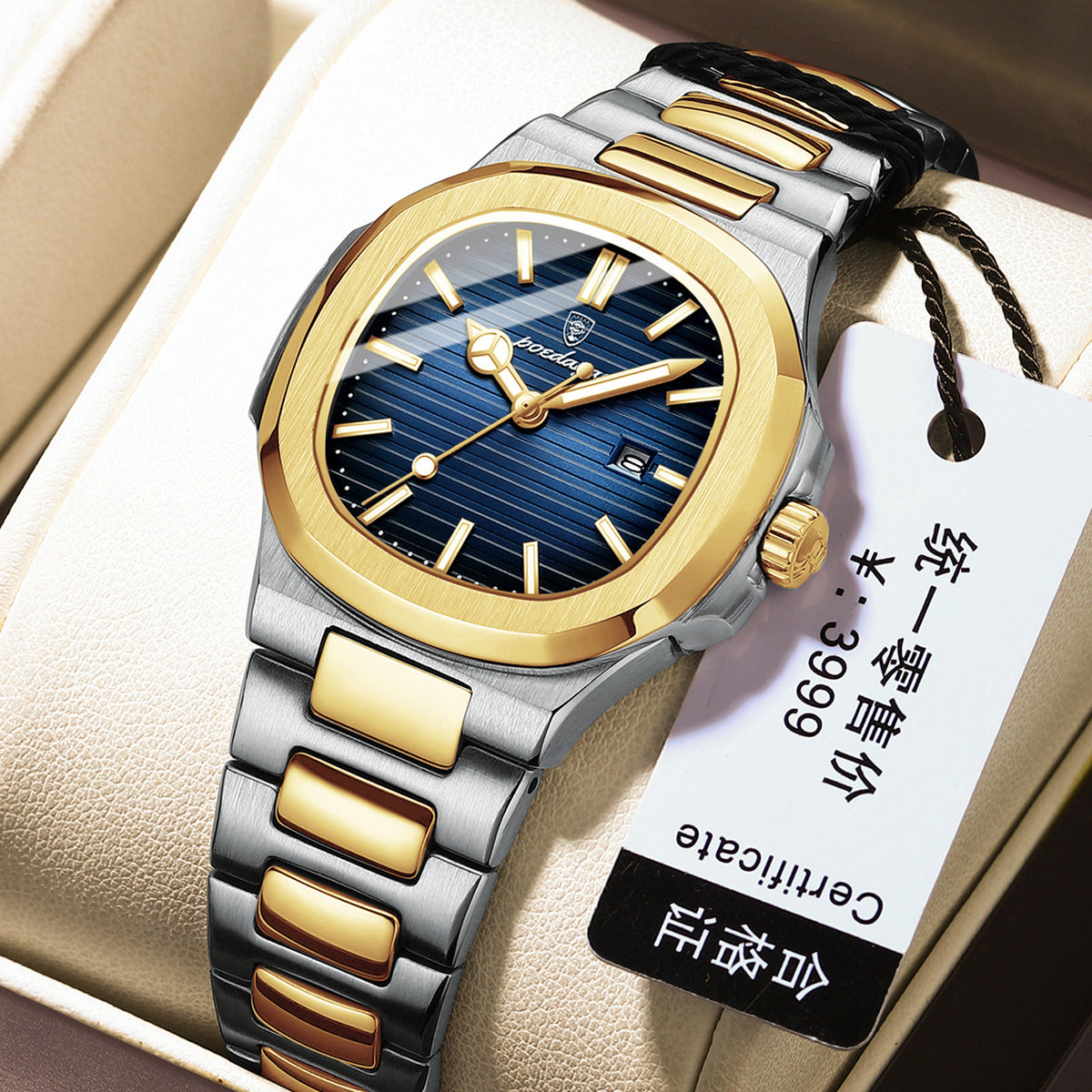 Women's Gold Blue Quartz Watch - Steel Band, Waterproof