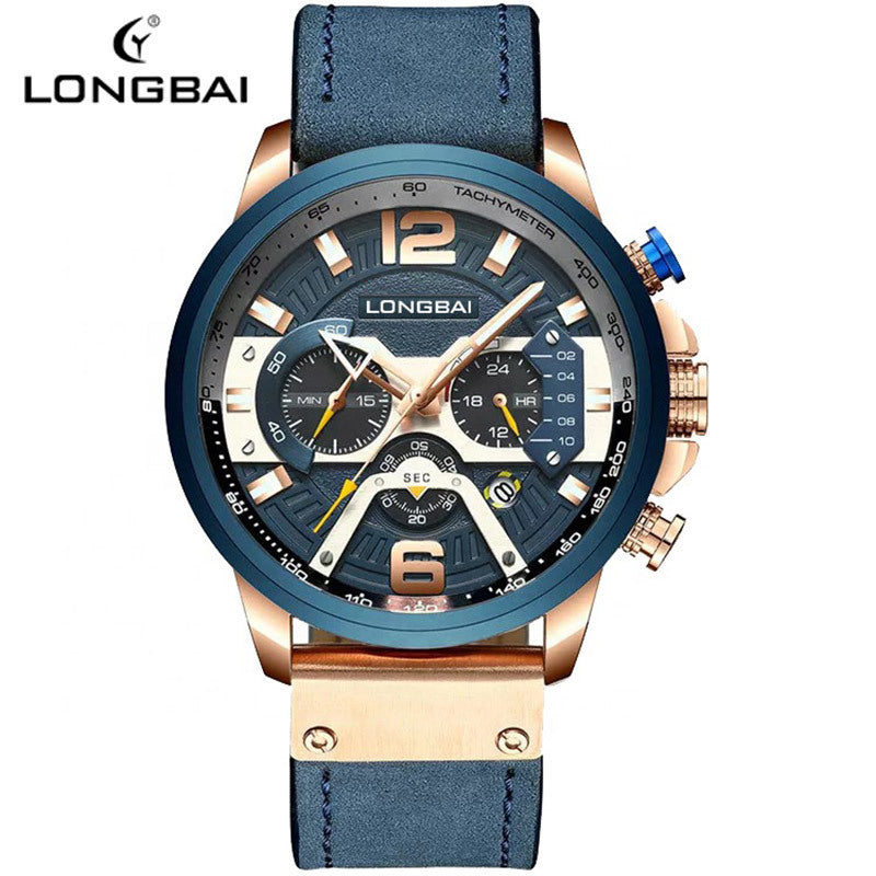 Men's Silver Black Multi-Hand Quartz Watch - Waterproof