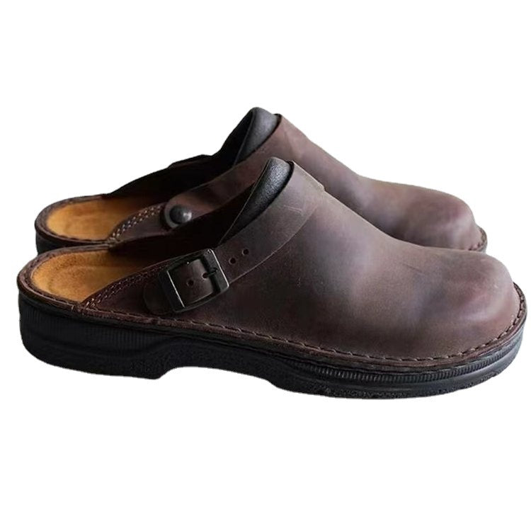 Men's Black Flat Sandals - Slip-On, Hollow Design