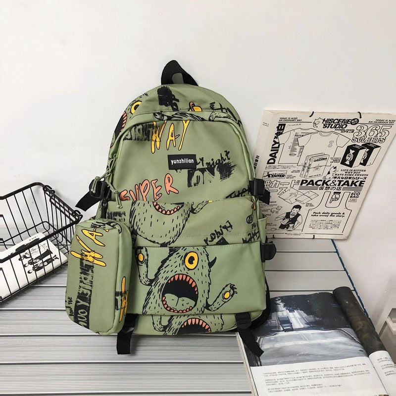 School bag male Korean version street trend junior high school student high school student backpack personality graffiti large capacity travel backpack