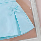 Cross-border European and American summer casual girls suits, sleeveless lapel tops for small and medium-sized children, bow short skirt two-piece suit