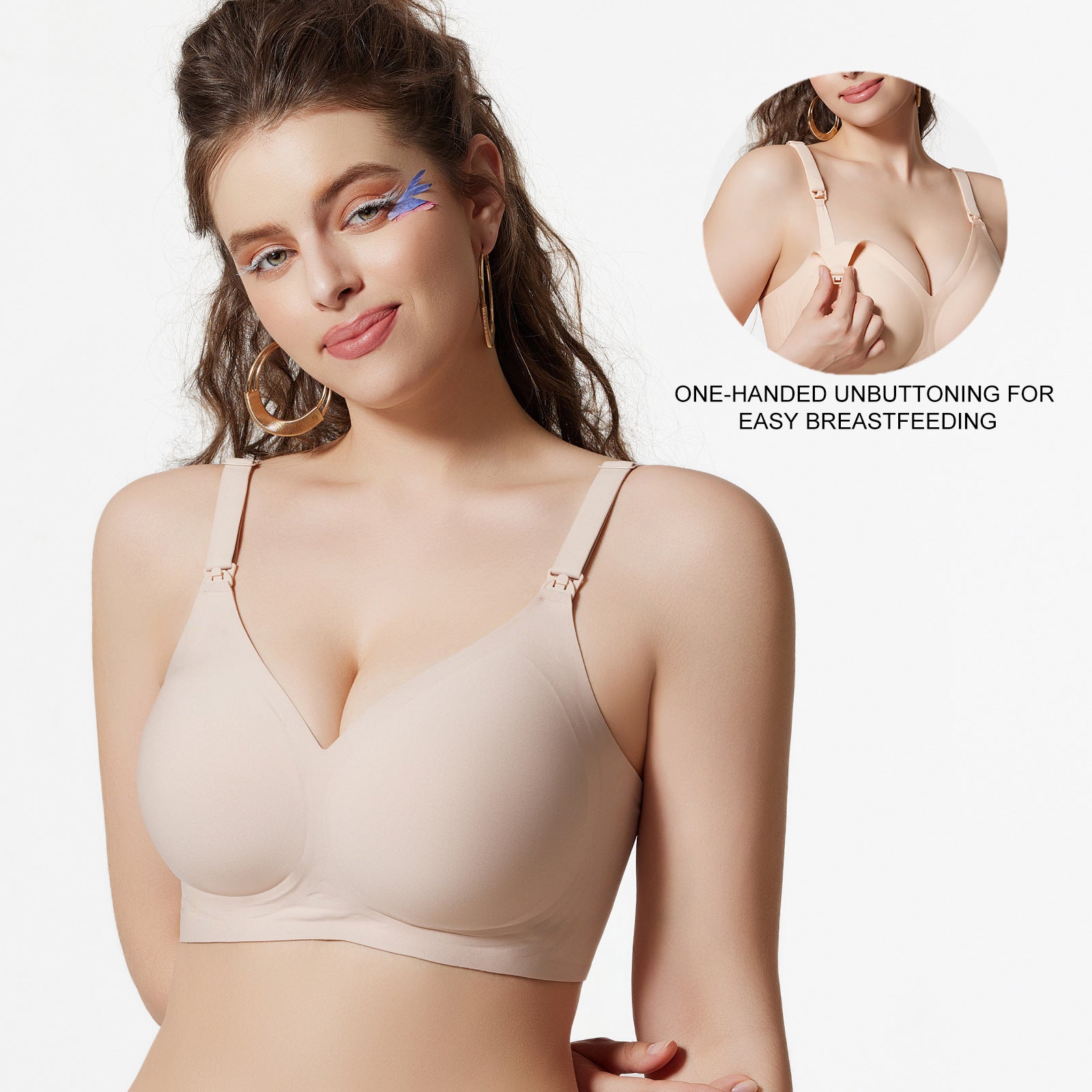 Amazon cross-border lingerie, European and American style, jelly-like, wire-free, comfortable, anti-sagging, plus-size nursing bra with padding.