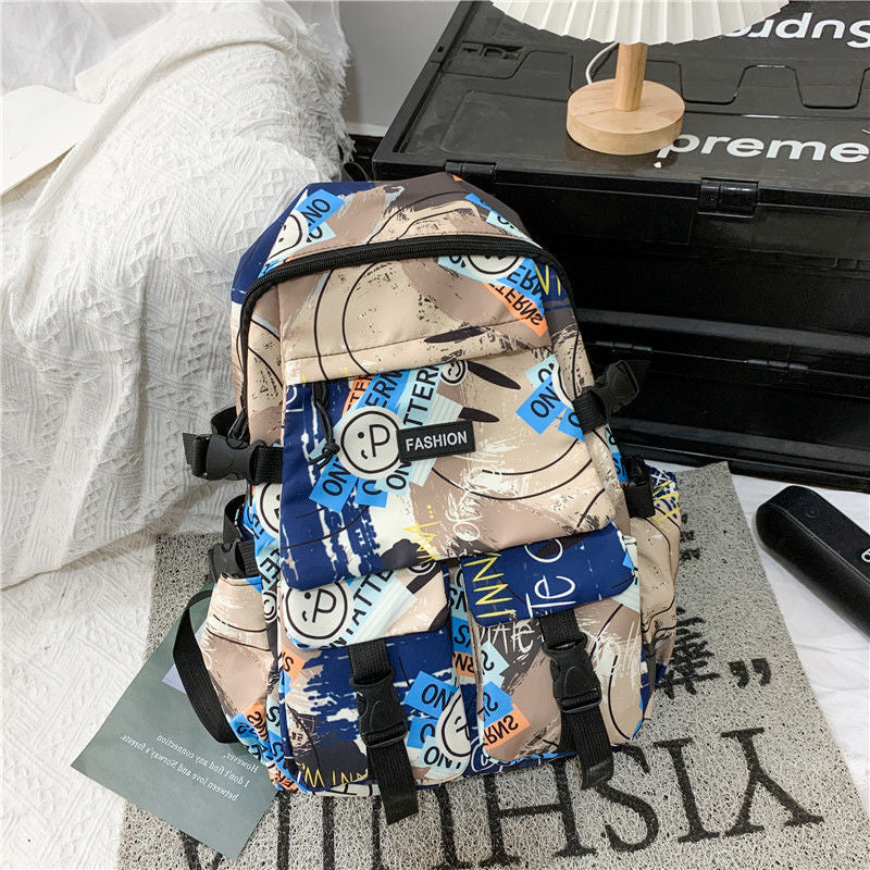 School bag for boys, junior high school students, Korean version, large capacity, high school backpack, personalized graffiti school bag, female, simple campus backpack