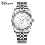 Men's Silver White Dial Quartz Watch - Calendar, Waterproof