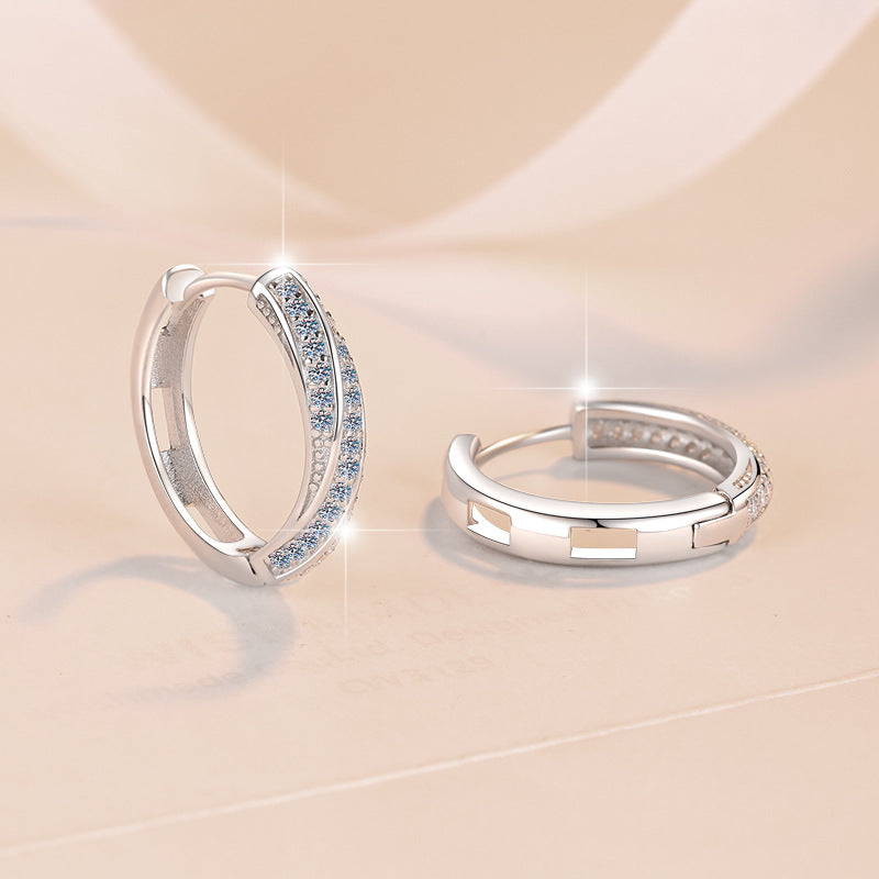 European and American style S925 sterling silver earrings, elegant and versatile, round geometric moissanite hoop earrings for women, cross-border wholesale.