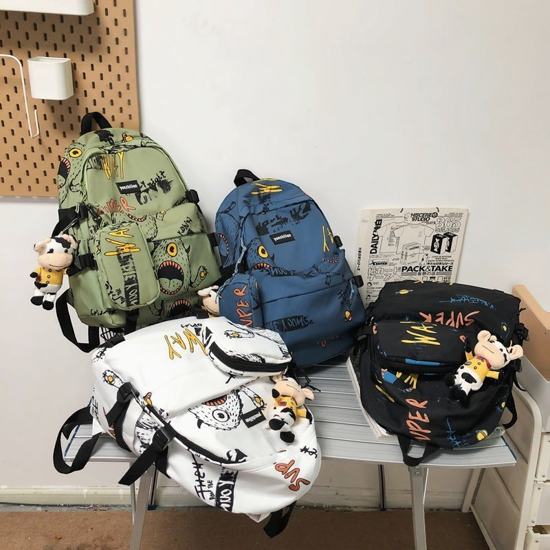 School bag male Korean version street trend junior high school student high school student backpack personality graffiti large capacity travel backpack