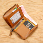 Men's Brown Zip Wallet - Card Holder, Hollow Design