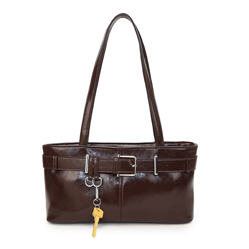 Niche high-end commuter shoulder bag for women 2024 new autumn and winter retro all-match hot girl motorcycle underarm bag