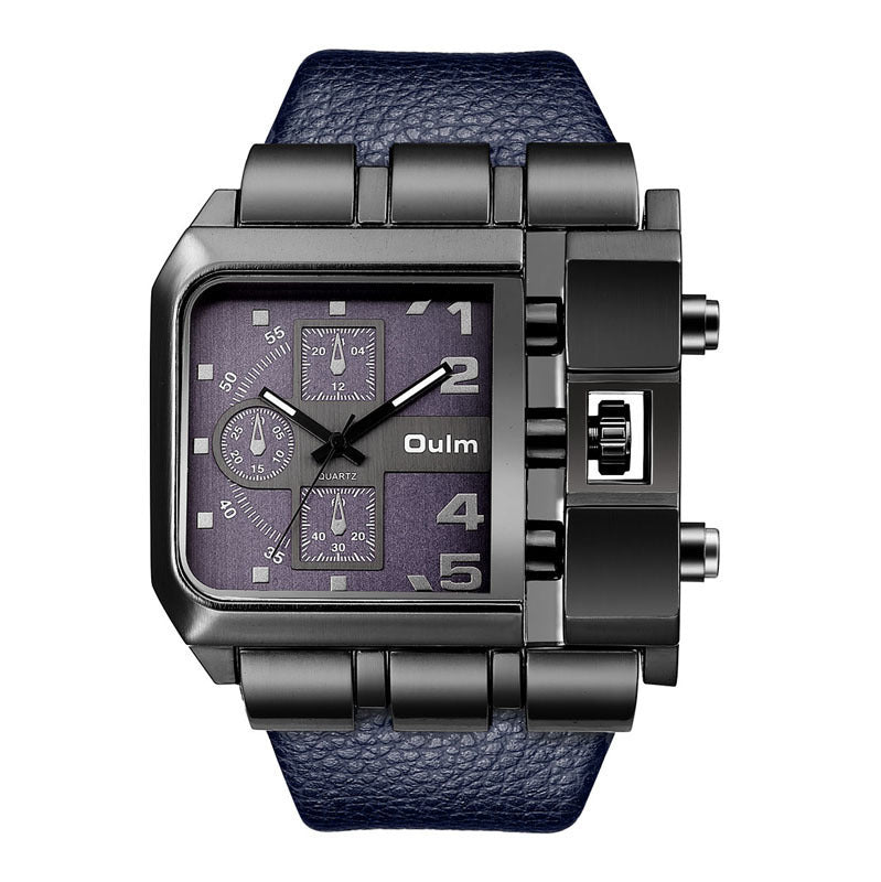 Men's Brown Square Dial Quartz Watch - World Time