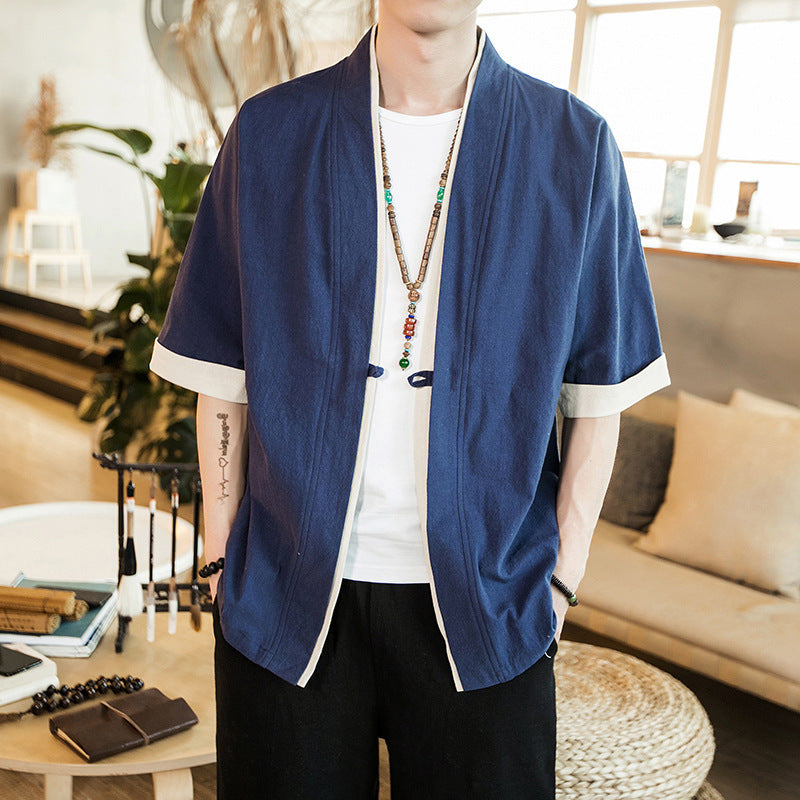 Men's Navy Chinese Tang Suit Cardigan Jacket | Aladinae