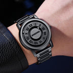 Men's Black Rotating Dial Watch - Steel Strap