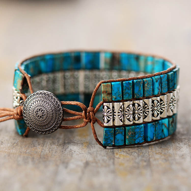 New Cross-border Handmade Beaded Bracelet Emperor Stone Antique Metal Bead Braided Jewelry European and American Popular Jewelry