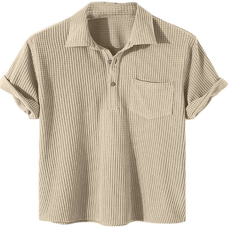 wish cross-border European and American spring and summer Amazon new waffle button POLO shirt square color matching men's T-shirt top