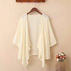 Summer thin bamboo cotton sun protection cardigan for women, solid color, versatile outerwear, shawl, three-quarter sleeve linen cover-up jacket