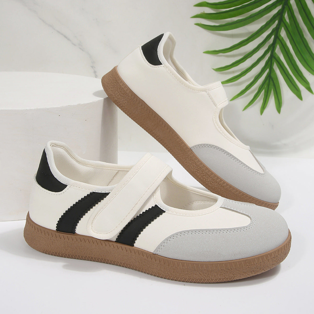 Women's Beige Flat Sneakers - Low-Top, Lace-Up