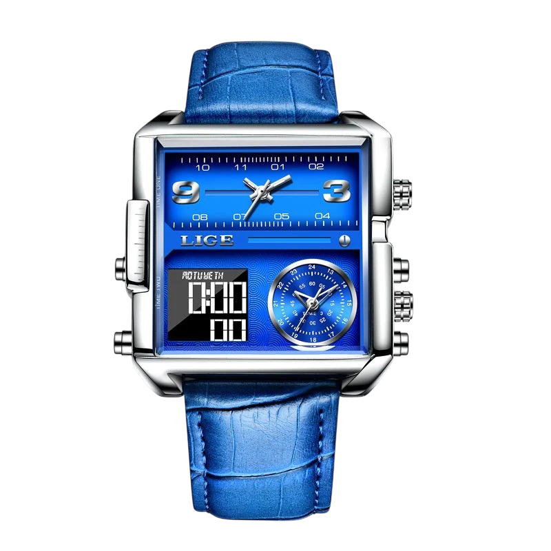 LIGE new electronic quartz dual display watch men's waterproof watch multi-function electronic watch quartz watch