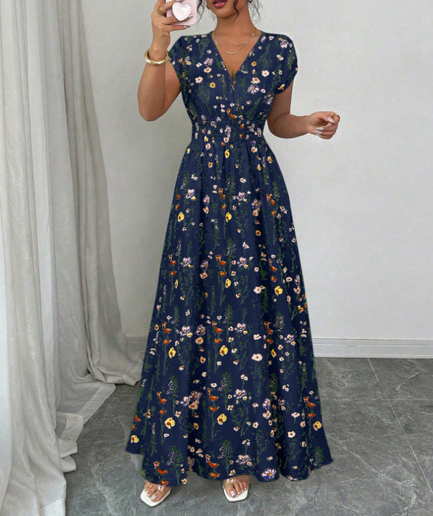 2026 New French V-neck Slim Waist Maxi Dress, Elegant and Stylish Dress (for European and American Cross-Border Amazon and AliExpress)