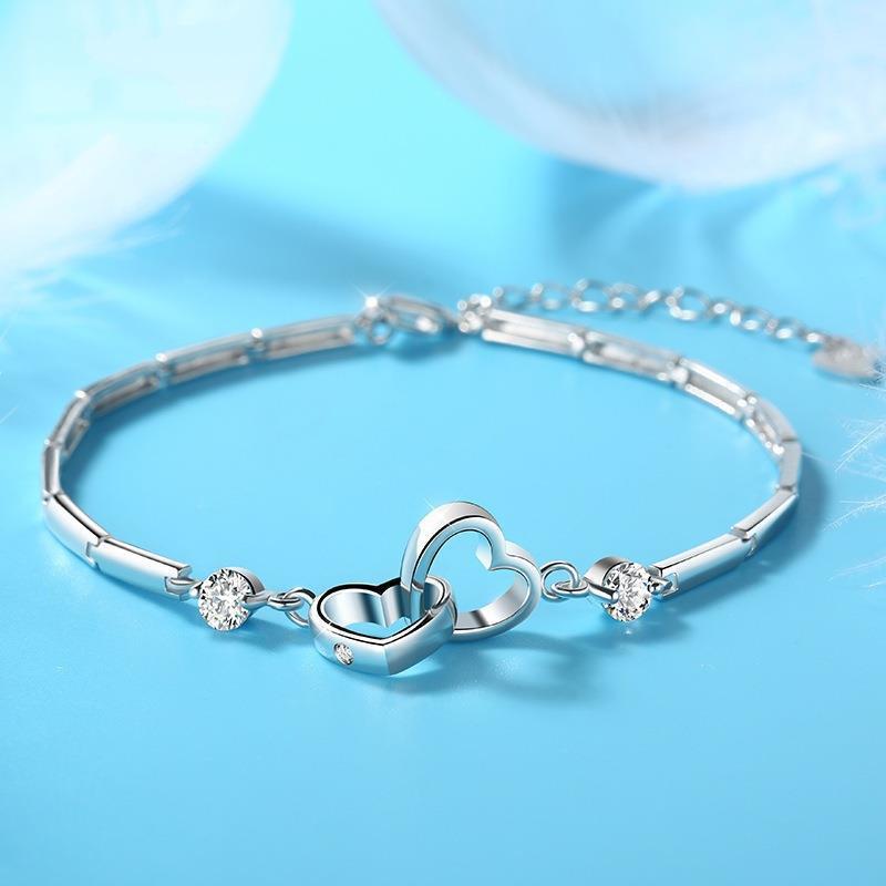 Japan and South Korea Simple and Sweet Personality Double Heart Bracelet Women's Heart-to-Heart Bracelet Jewelry Jewelry Heart-shaped Bracelet
