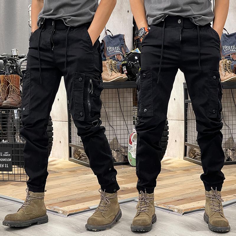 Men's Black Tactical Cargo Pants – Straight Fit | Aladinae
