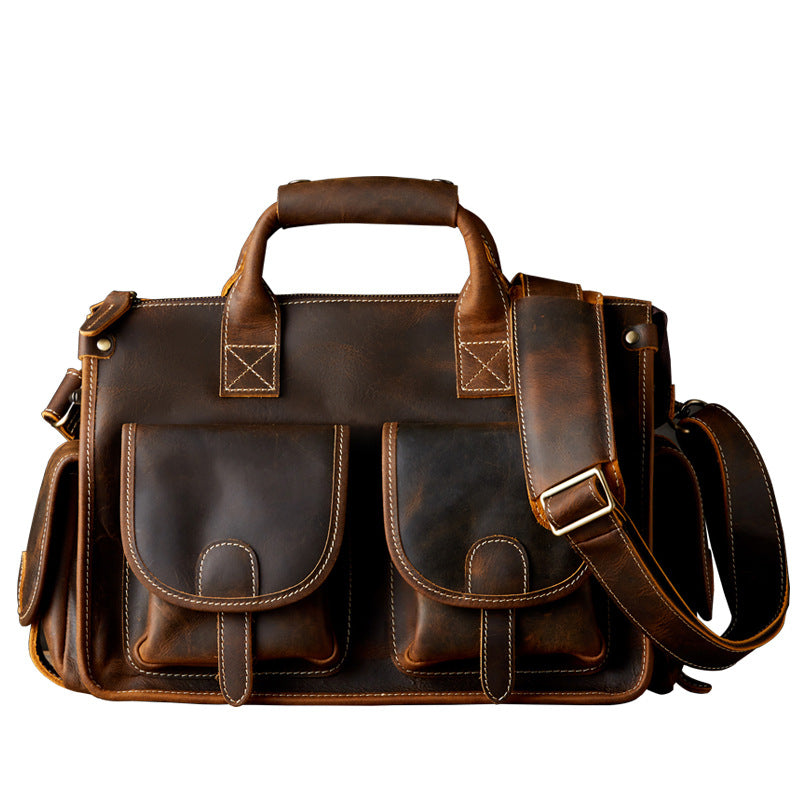 Original Handmade Crazy Horse Cowhide Men's Bag Head Layer Cowhide Shoulder Messenger Bag Genuine Leather Messenger Bag Handbag Travel Bag