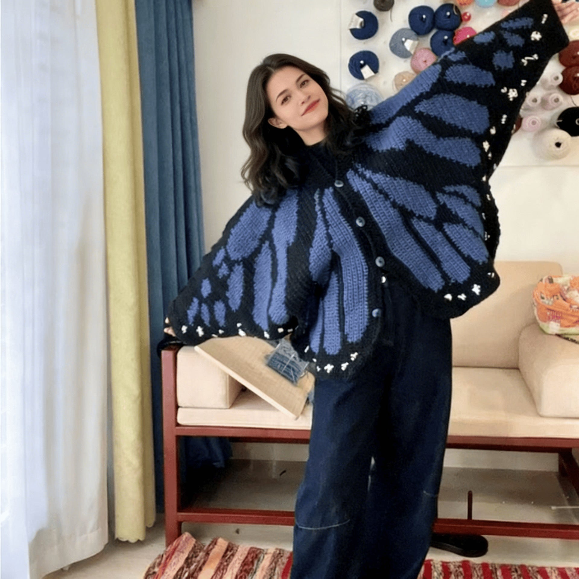 Imperial Butterfly Cape, Butterfly Shawl, Cardigan, Knitted, Unique Butterfly Pattern Shawl, Hand-crocheted Shawl, Comfortable Decoration