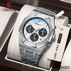 Men's Black Sports Quartz Watch - Steel Band, Waterproof