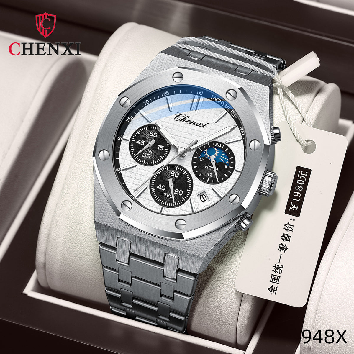 Men's Black Sports Quartz Watch - Steel Band, Waterproof