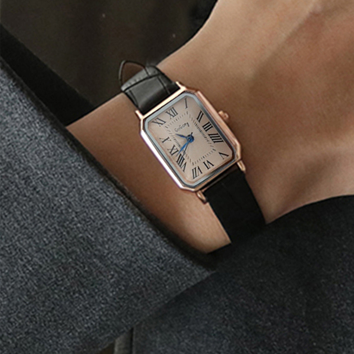 Women's Rose Gold Black Square Watch - Roman Numerals