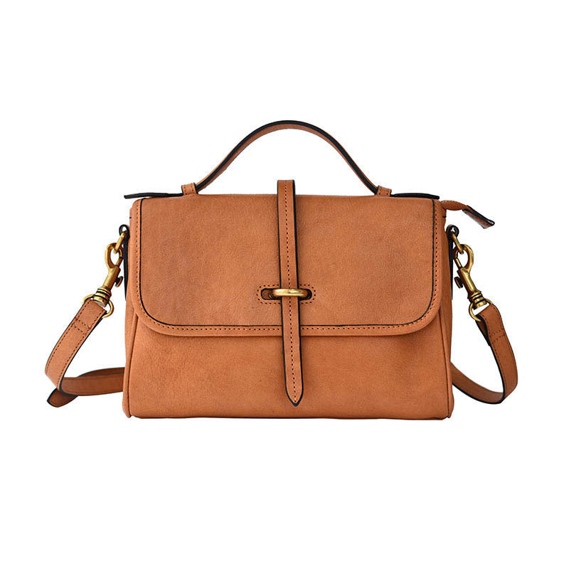 Handmade top layer cowhide vegetable tanned leather vintage messenger bag handmade soft cowhide French handbag feel crossbody women's bag