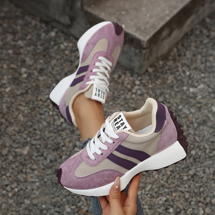 Women's Beige Flat Sneakers - Low-Top, Lace-Up
