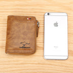 Men's Brown Zip Wallet - Card Holder, Hollow Design