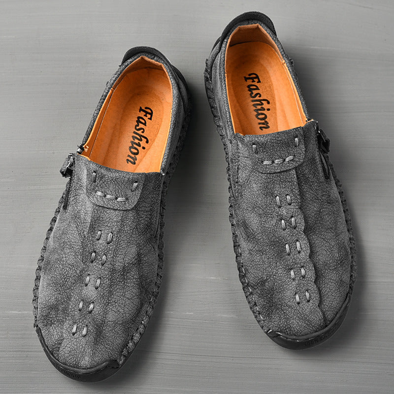 2023 Cross-border New Men's Casual Leather Shoes Foreign Trade Large Size Slip-on Doudou Shoes Men's Breathable Handmade Lazy Shoes