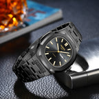 Men's Black Steel Quartz Watch - Waterproof, Luminous