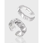 017 Korean style niche personalized silver pair ring simple geometric irregular texture texture S925 sterling silver ring for women
