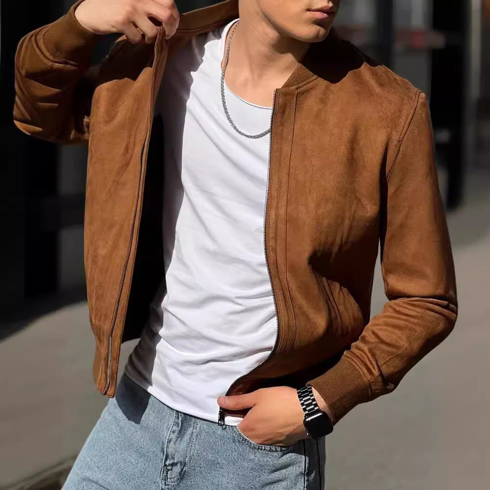 Men's Suede Zip Jacket – Slim Fit | Aladinae