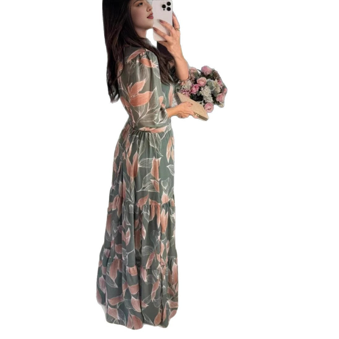 Amazon Foreign Trade 2026 European and American Women's Summer New V-neck Fashionable Elegant Printed Long Dress