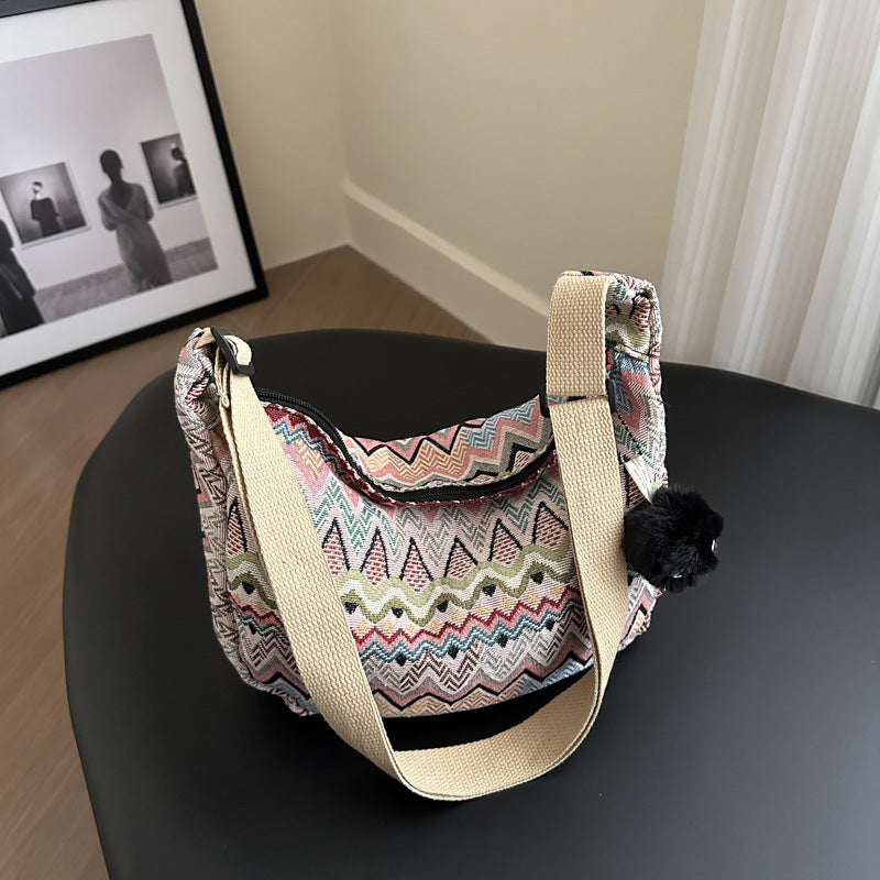 Crossbody bag for women 2024 spring and summer new large capacity canvas shoulder bag versatile college students commuting dumpling bag