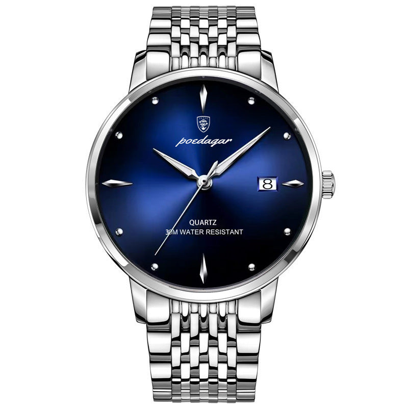 Men's Purple Dial Quartz Watch - Waterproof, Steel Strap