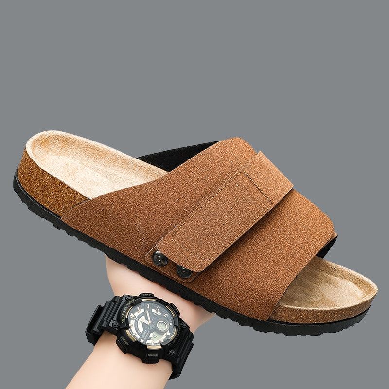 Men's Black Cork Sandals - Velcro, Non-Slip