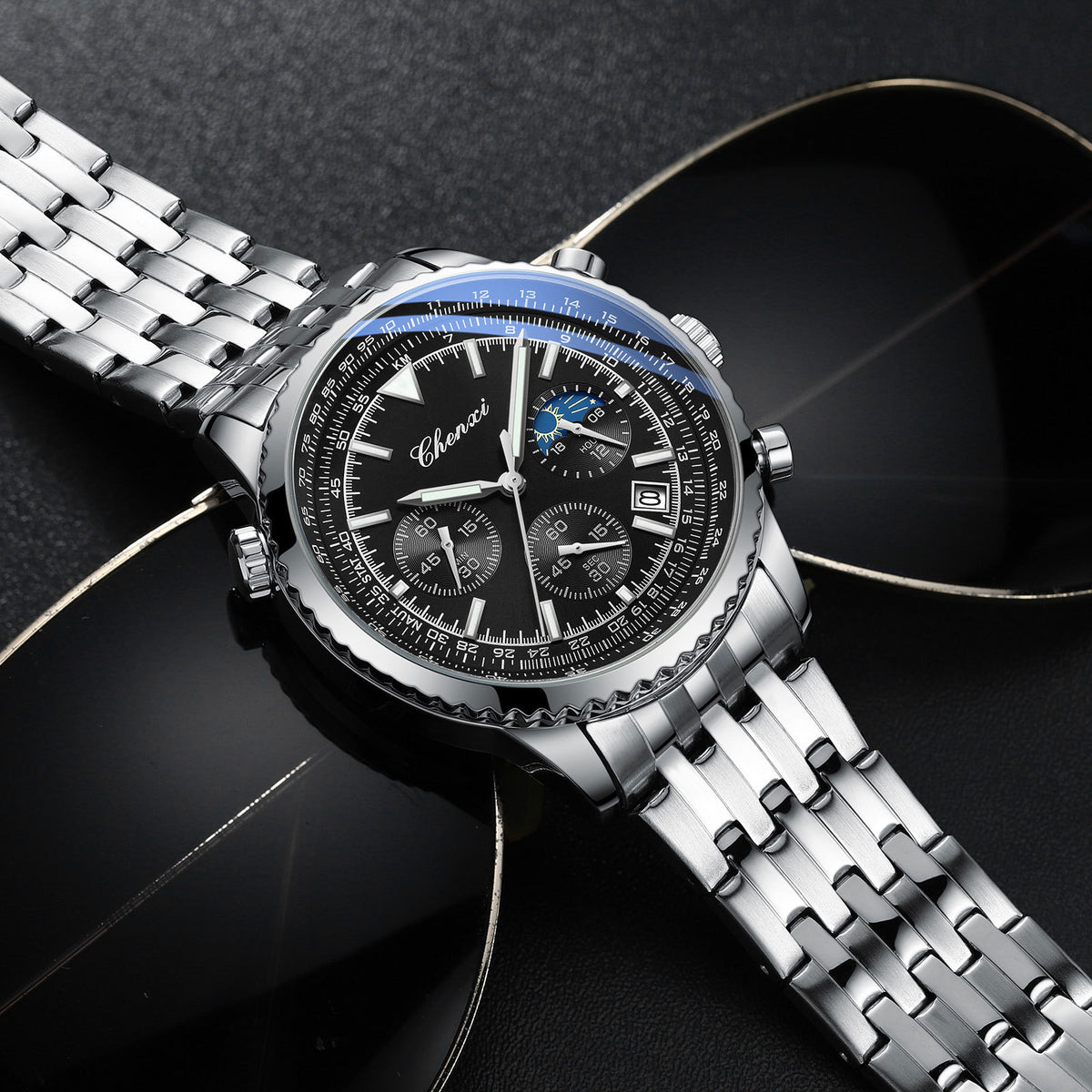 Men's Silver White Multi-Function Quartz Watch - Waterproof