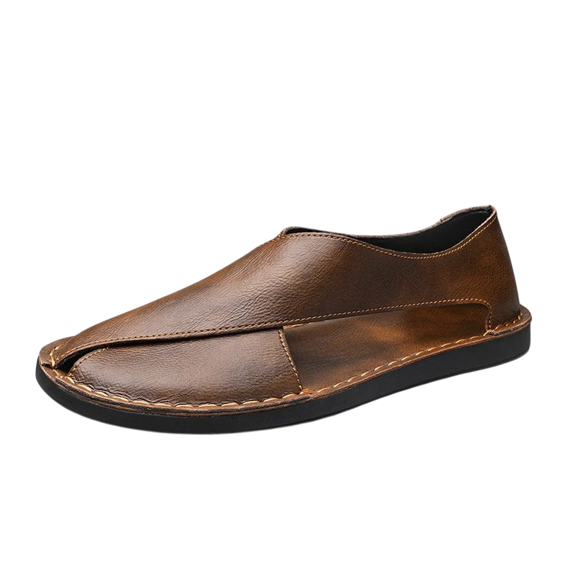 Men's Brown Slip-On Sandals – Round Toe | Aladinae