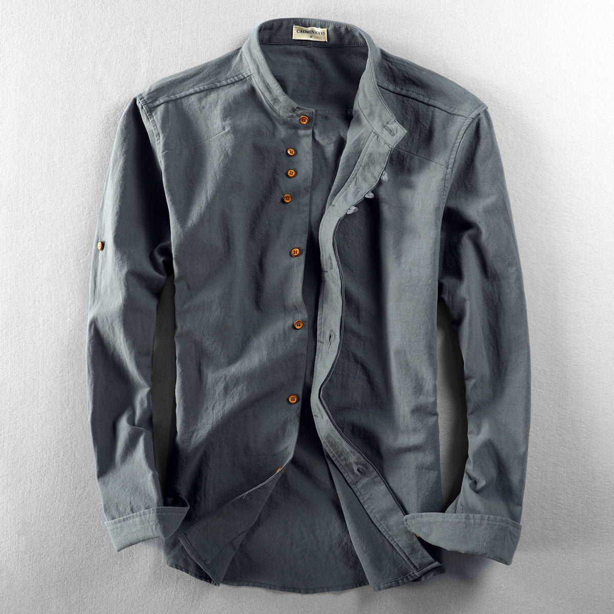 Men's Chinese Style Linen Stand Collar Shirt | Aladinae